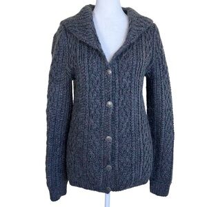 Vintage Mohair Blend Hand Knit Cardigan Sweater Fisherman Cable Knit Cozy Sz S